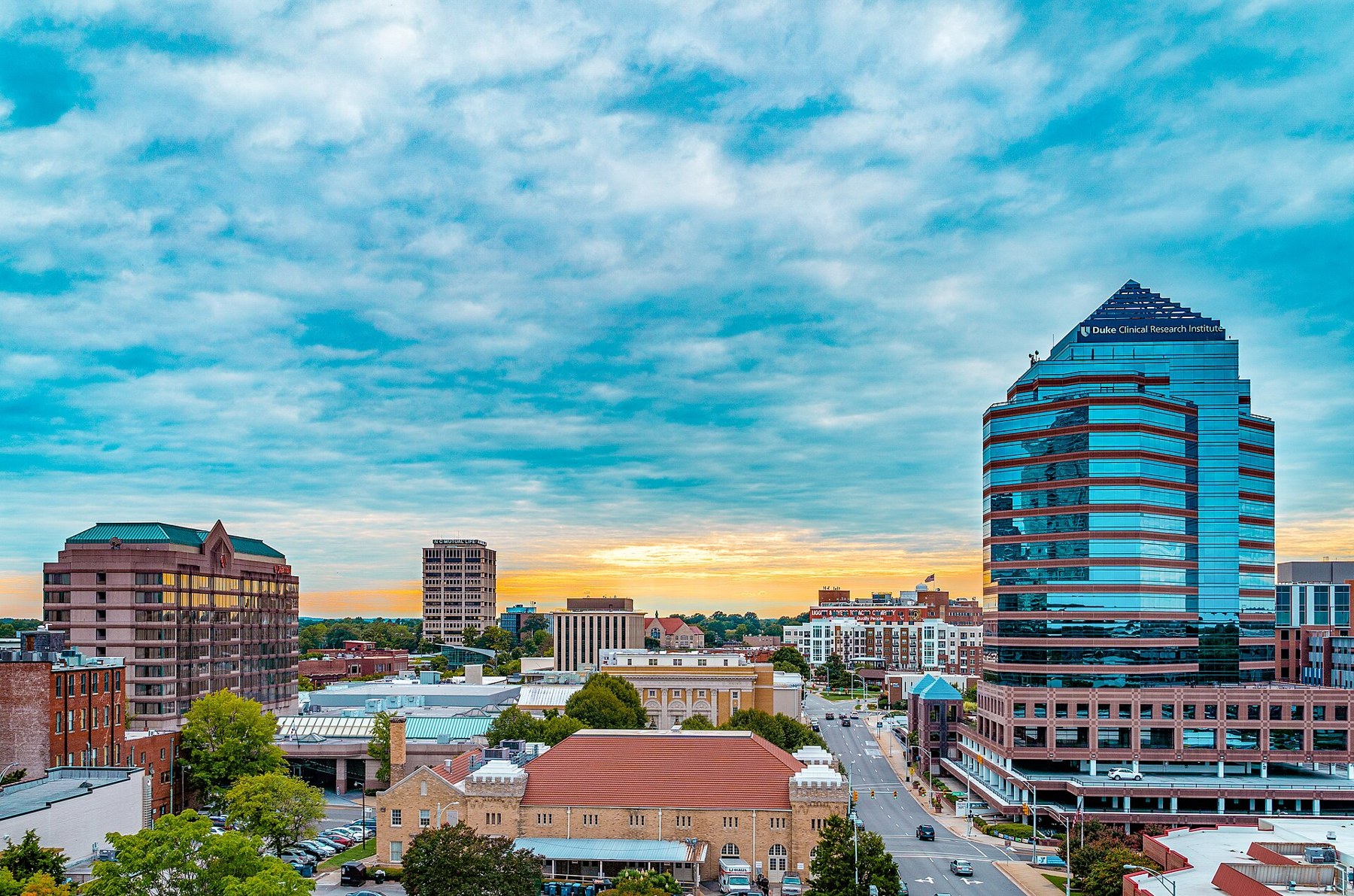 Downtown Durham skyline and the surrounding community